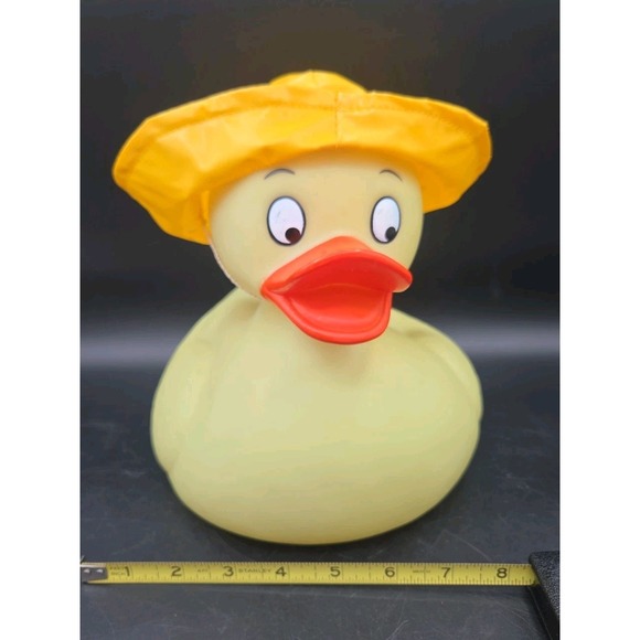 Prestige Toy Corp. / Prestige Novelty Other - Vintage Prestige Jumbo Rubber Duckie 9" Duck with Original Yellow Rain Hat VTG